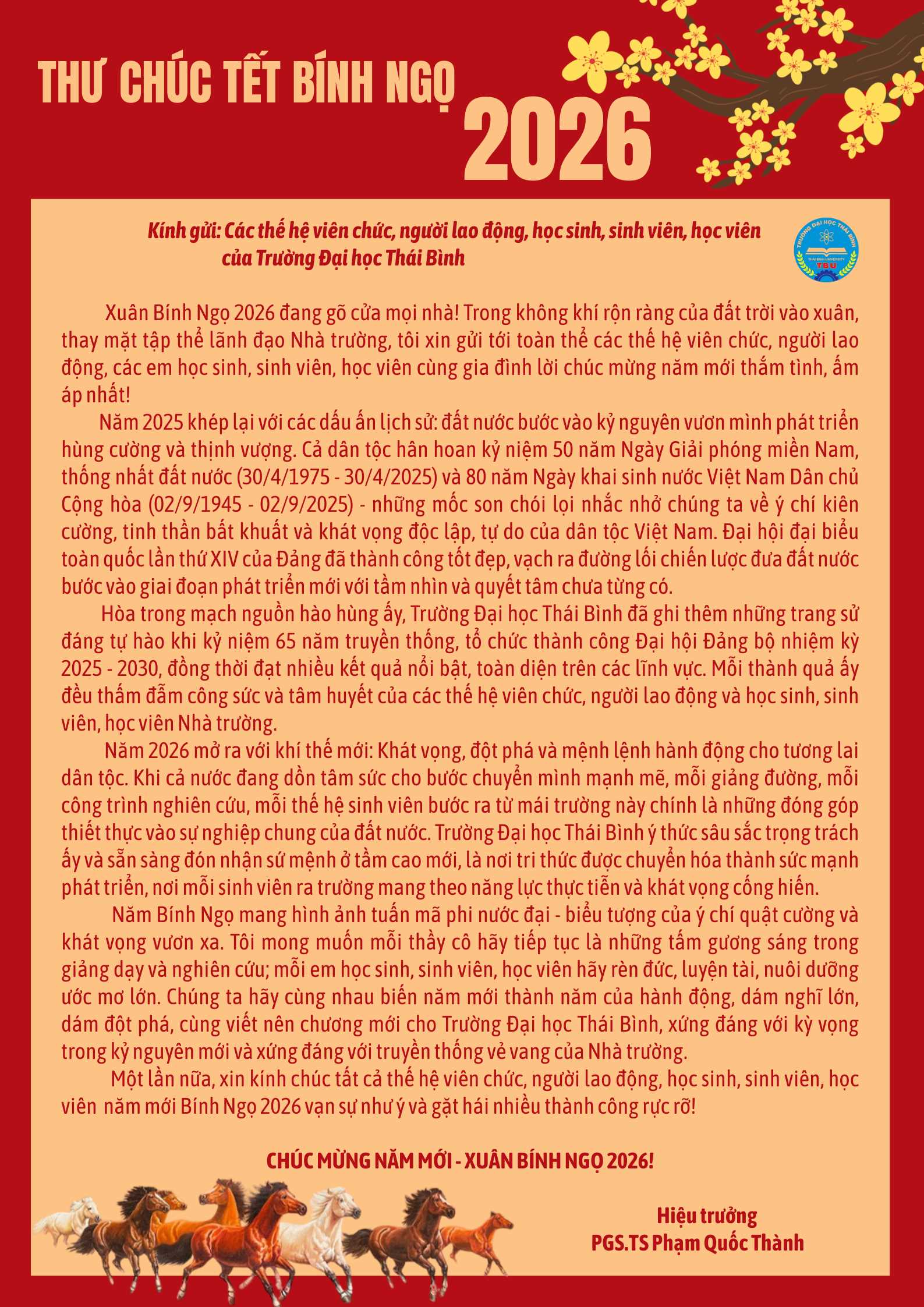 THƯ CHÚC MỪNG NĂM MỚI BÍNH NGỌ 2026